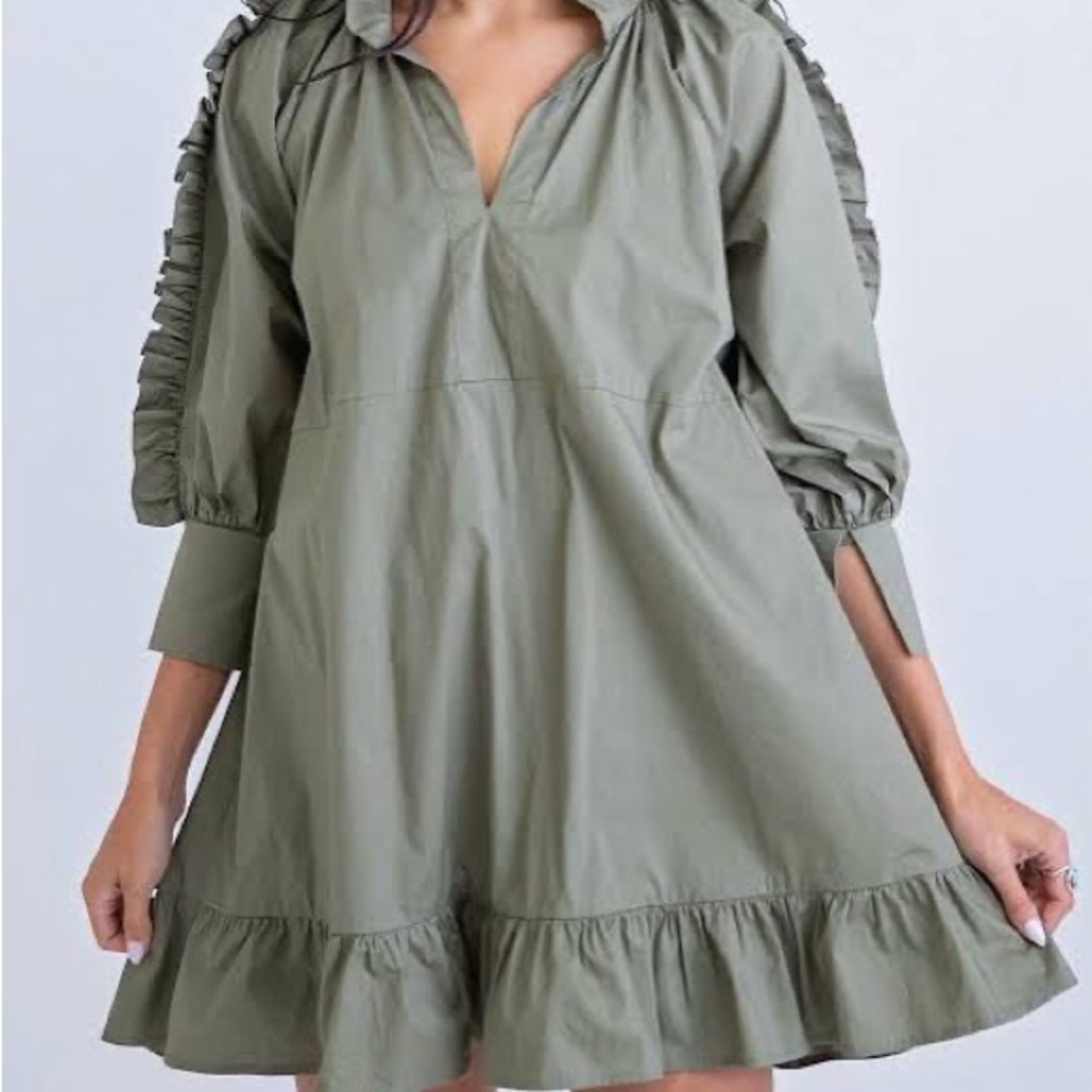 Karlie Olive Green Ruffle Sleeve Dress
